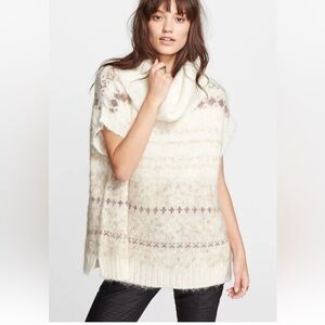 FREE PEOPLE FAIR ISLE SNOW BUNNY SOFT WOOL ALPACA FOLDOVER COLLAR SWEATER LARGE